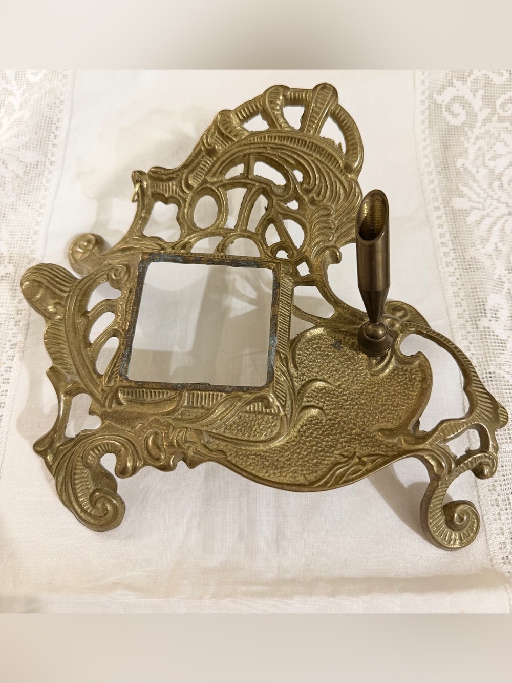 Vintage 1983 Teleflora Brass Inkwell Caddy & Pen Holder